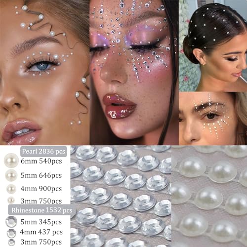 4368 PCS Self-Adhesive Face Gems Rhinestones Jewels Stickers
