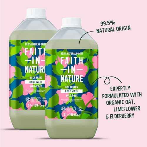 Faith In Nature Natural Hand Wash & Body Wash Set - Vegan & Cruelty Free, No SLS or Parabens - 2 x 169 fl oz Value Bundle Pack, Wild Rose