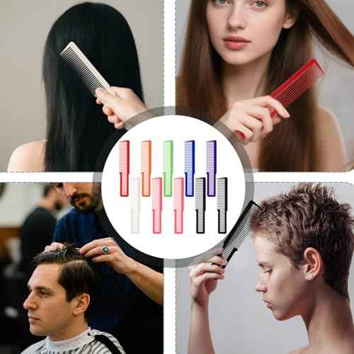 10 PCS Barber Combs, Hair Cutting Combs Professional Fine Tooth Comb Flat Top Clipper Comb Blending Hairstylist Essentials Hairdressing Salon Set for Women Men Hair Styling (Eye-Catching Colors)