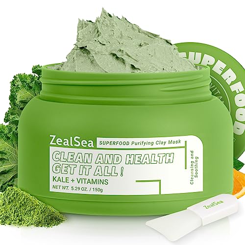 ZealSea Superfood Clay Face Mask: Deep Cleansing Mask for Controlling Oil & Blackhead Removal Pore Cleansing Antioxidant Anti-Aging Hydrating Facial Mask Vegan Skincare 5.29 Oz