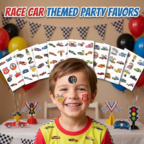 96 Pre-Cut Race Car Temporary Tattoos for Kids