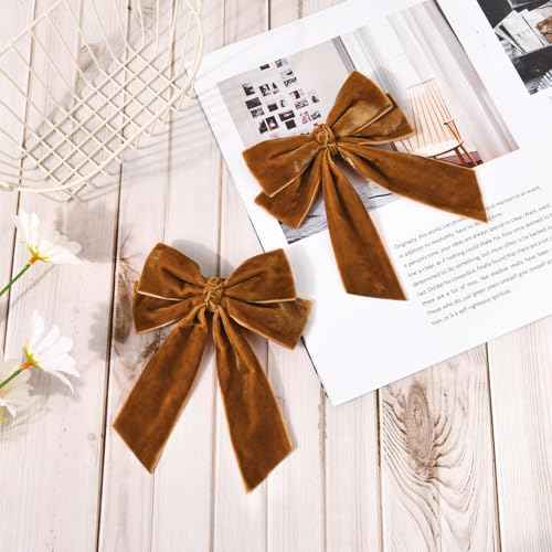2PCS Velvet Hair Bow Brown Bow Hair Ribbon Clips for women Girls Fall Alligator Hair Clips Hair Accessories Toddlers Kids Teens