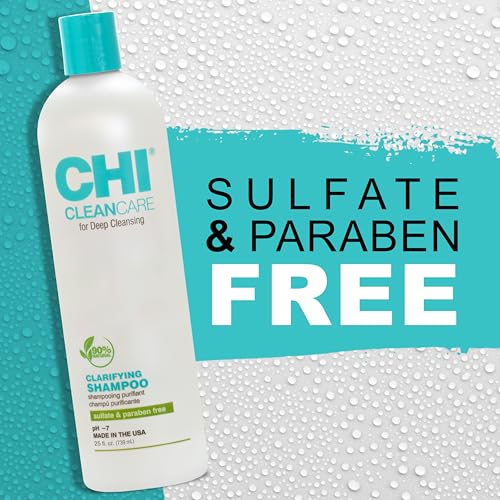 CHI CleanCare Clarifying Shampoo, Deeply Cleanses Hair & Scalp to Remove Build Up, Purify & Restore Moisture, Sulfate, Paraben, & Cruelty-Free, 25 Oz
