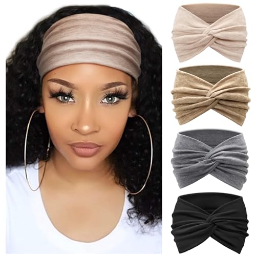 DRESHOW Extra Wide Headbands for Women Cotton Turban Knotted Bandana Head Bands Non Slip Boho Hair Accessories for Sports & Yoga