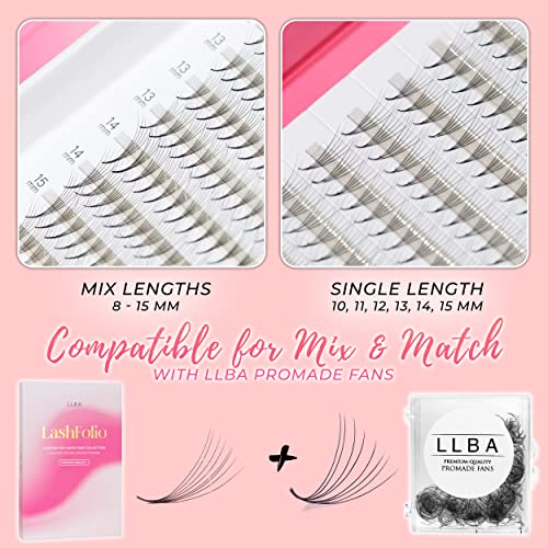 LLBA LashFolio Narrow Promade Fans | Handmade Volume Eyelashes | Multi Selections 5D~10D | C CC D Curl | Thickness 0.03~0.07mm | 8-15mm Length | Long Lasting & Easy Application