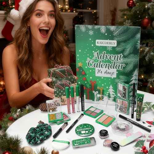 Makeup Advent Calendar 2025,24 Days Christmas Advent Calendar for Teen Girls,2025 Xmas Countdown Calendar Make Up Sets for Christmas Party Festival with Mascara Eyeshadow Lipstick Blush Eyebrow Soap