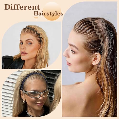 Zig Zag Headbands for Women, 10-Pack Plastic Hair Clips