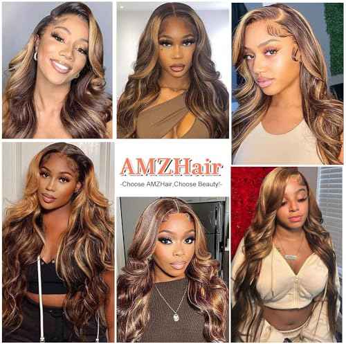 Highlight Lace Front Wigs Human Hair Body Wave 13x4 HD 4/27 Ombre Highlight Lace Front Wig Human Hair Wear and Go Glueless Wig Pre Plucked With Baby Hair 20 Inch HD Lace Frontal Wigs For Black Women
