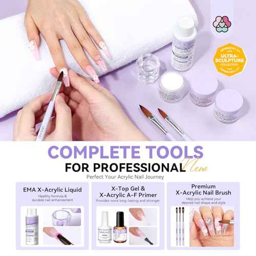 SAVILAND SSPro Acrylic Nail Kit: Clear White Pink Acrylic Powder for Beginners Acrylic Liquid Set with Brush Nail Practice Finger Essential Oil for Acrylic Nails Extension Christmas Gift Home DIY
