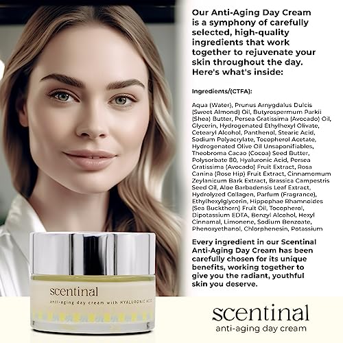 Scentinal Anti-Aging Day Cream with Hyaluronic Acid - Glow All-Day Hydration for Radiant, Youthful Skin (50 ml/1.7 Oz)