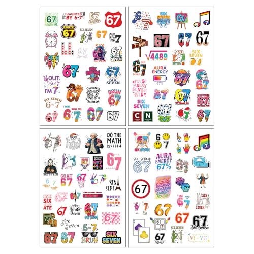 100Pcs 6 7 Meme Temporary Tattoos, Waterproof & Long-Lasting
