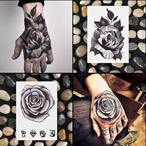 9 Sheet Black & Grey Rose Temporary Tattoos for Adults