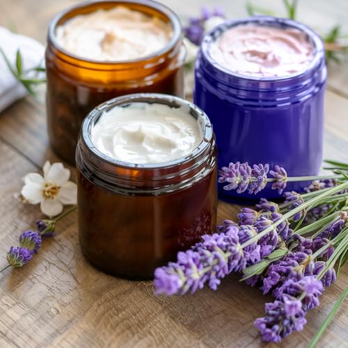 4oz Blue & Amber Glass Jars with Lids (Pack of 32) UPBUD, Leak-Proof Cosmetic Storage