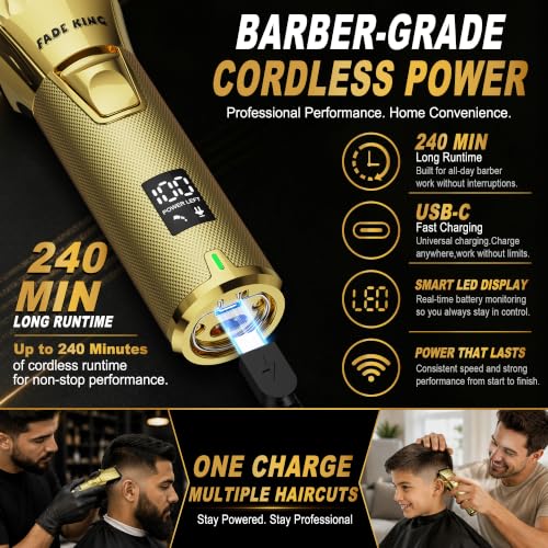 FADEKING Cordless Hair Clippers & T-Blade Trimmer Kit, Professional Barber Set