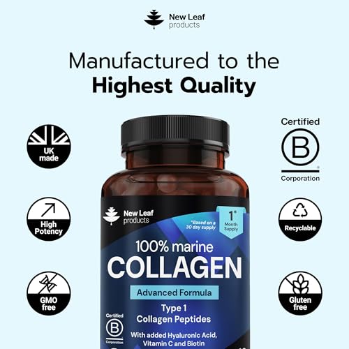Marine Collagen Supplements with Hyaluronic Acid & Biotin - 60 Capsules for Skin Hair Nails