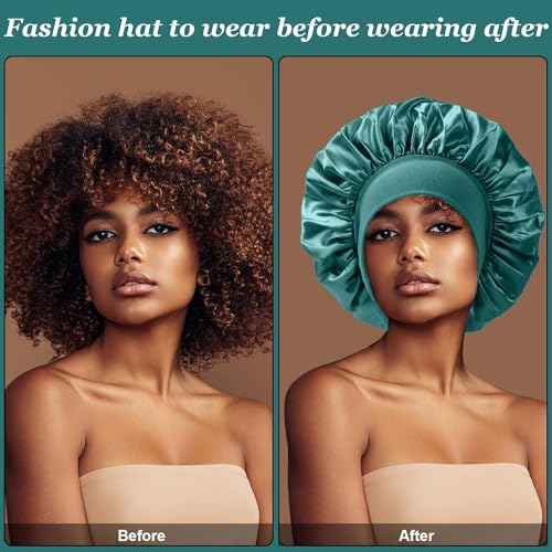 4 Pc Silk Satin Bonnets - Elastic Wide Band Hair Wrap for Curly Hair