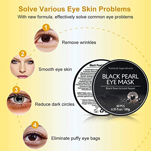 Under Eye Patches, Eye Mask Black Pearl, Puffy Eyes Dark Circles Brighten Treatments, 60PCS Collagen Under Gel Pad for Lighten Wrinkles Anti-Aging, Fine Lines Eye Bags Women Men