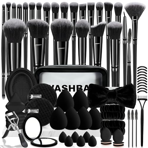 73PCS Makeup Brushes, Makeup Brush Set Professional Makeup Kit Multi-functional Makeup Tool Set with Case Facial Makeup Accessories,Brush Set Eye & Makeup Sponge(Black)