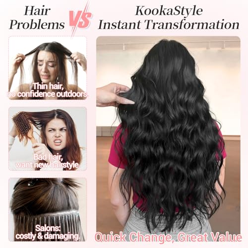 KooKaStyle Clip-In Hair Extensions 24 Inch Black Wavy