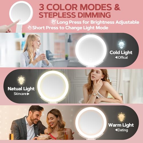 White 30X Magnifying Lighted Travel Makeup Mirror with 56 LEDs & Dimmable Modes