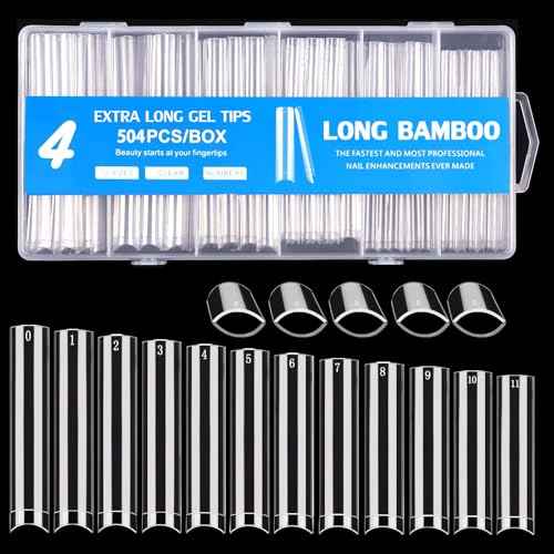 504 Pcs No C Curve Square Nail Tips, XXXL Half Cover Clear Nails Tips for Acrylic Nails, 3XL Straight Tapered Square Flattened Fake Nail Tips for Nail Salons and DIY 12 Sizes