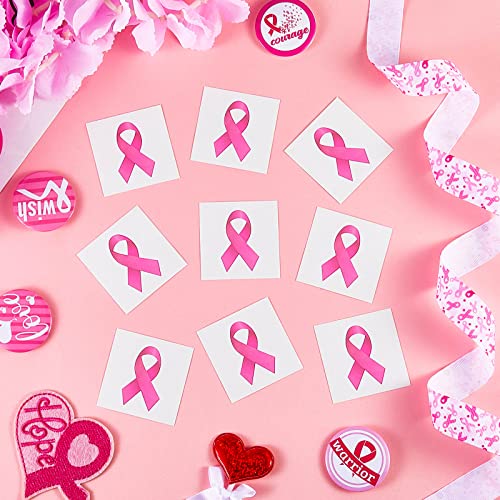 288 Pieces Pink Ribbon Temporary Tattoos Breast Cancer Awareness Tattoo Breast Cancer Stickers Temporary Stickers Pink Ribbon Face Decorations for Party