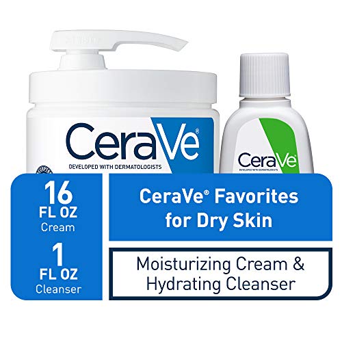 CeraVe Moisturizing Cream Combo Pack | Contains 16 Ounce with Pump and 1 Ounce Hydrating Facial Cleanser Trial/Sample Size