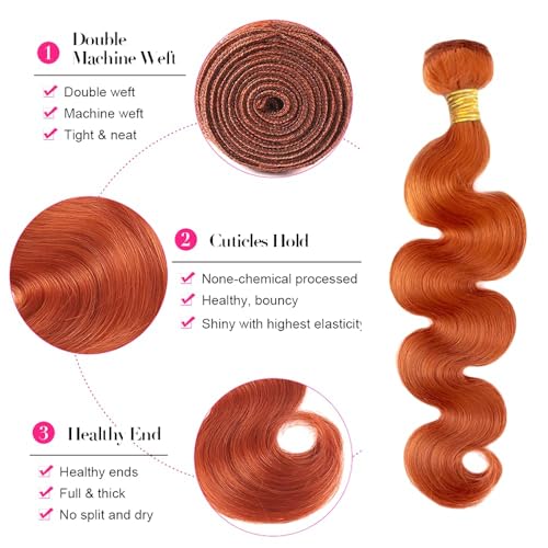 Ginger 350 Human Hair Bundles Body Wave 14 16 18 inch