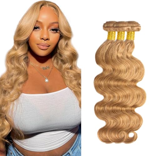 #27 Blonde Body Wave Human Hair Bundles - 24-28 Inch, 3 Pack