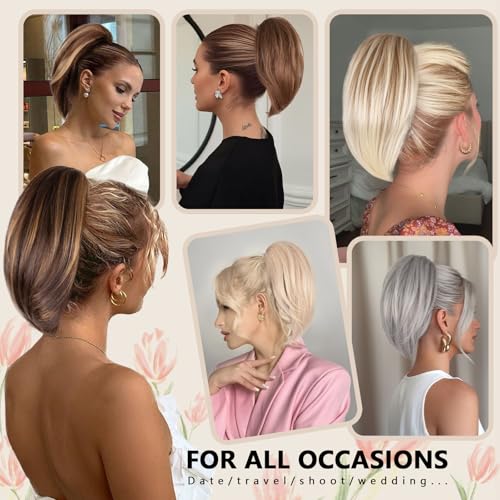 Clip-In Ponytail Extension 10" - Dark Blonde Highlights