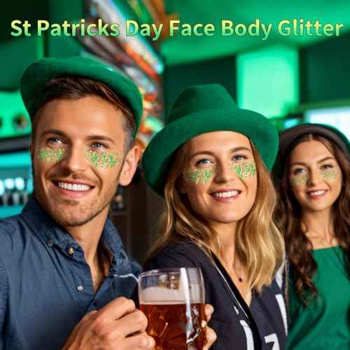 Green Face Glitter Gel,Elphaba Costume Accessories,Gold Hair Glitter Green St Patrick's Day Outfit for Women,Mardi Gras Carnival Face Paint Body Glitter Sparkling Festival Chunky Makeup