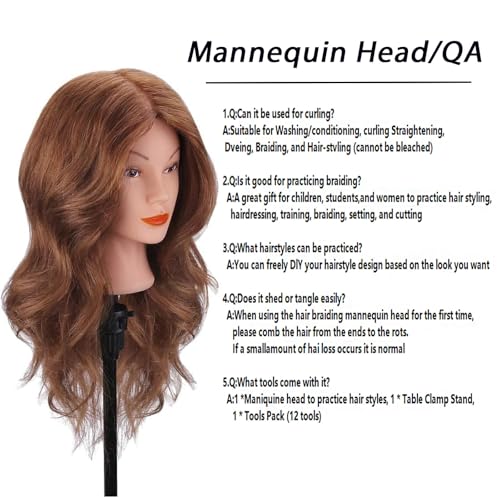 Dark Brown Mannequin Head 18" with 100% Real Hair & Clamp
