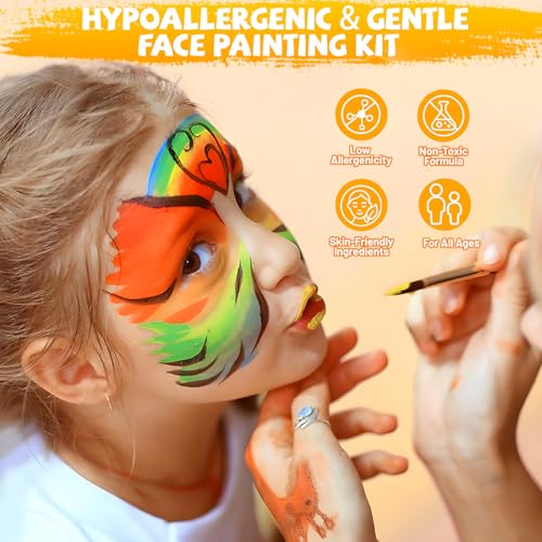 12-Color Water Activated Face Paint Kit with Brushes & Stencils