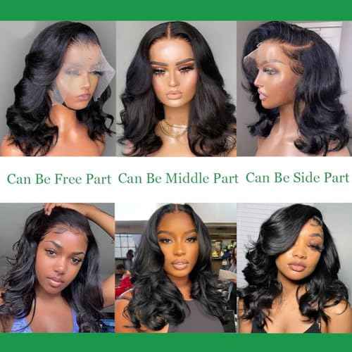 Douyin Bob Wig Human Hair 13x4 Frontal Lace Wig Body Wave HD Lace Front Wigs Human Hair Pre Plucked Glueless Bob Wigs for Women (16 inch, Natural Black)