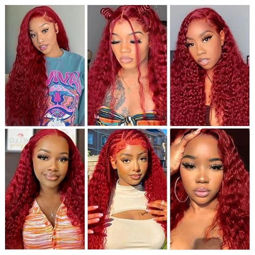 GRed-Wine Red Deep Wave Human Hair Bundles 3 Pack 12-16 Inch - Burgundy, 150g/Bundle, 8A Grade Virgin Peruvian Hair