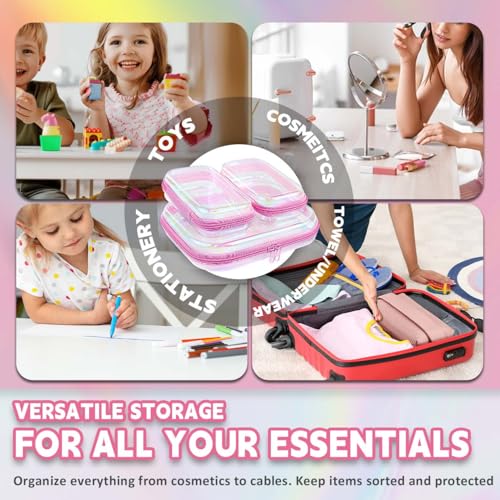Clear Hard Shell Zipper Case - Water Resistant Toiletry Bag, Cosmetic Organizer for Bathroom, Travel Essentials Organizer Bins for Building Blocks, Makeup, Cables, Art Supplies
