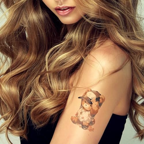 12 Sheets Teddy Bear Temporary Tattoos - Watercolor Floral