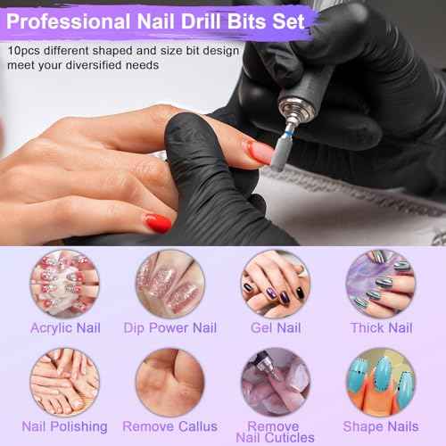 Diesisa 10PCS Nail Drill Bits Set - Tungsten Carbide Nail Bits for Acrylic Nails - 3/32" Shank Drill Bits Professional Electric Nail Bits For Nail Drill - Removal Bit Nail Drill for Home Salon-Blue