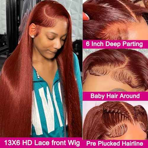 13x6 Reddish Brown Lace Front Wigs Human Hair Straight Human Hair Wigs for Women Reddish Brown 13x6 HD Lace Front Wigs Pre Plucked 26 Inch
