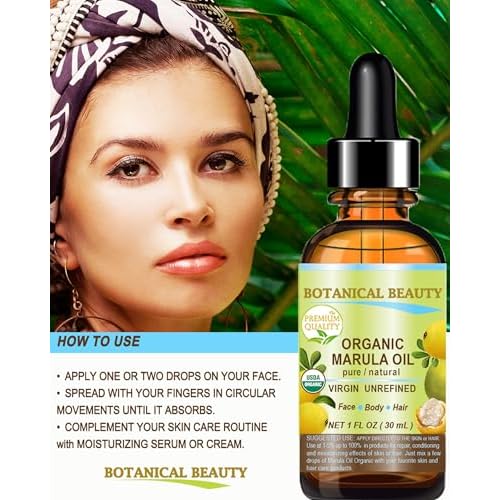Botanical Beauty Organic MARULA OIL WILD GROWTH 100% Pure Natural Virgin, Unrefined Cold-Pressed Moisturizer for FACE, DRY SKIN, BODY, DAMAGED HAIR, NAILS, Anti-Aging (0.5 Fl Oz)