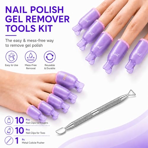 Makartt Reusable Gel Nail Polish Remover Clips Set with Cuticle Pusher