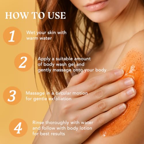 2 Packs Vitamin C Turmeric Body Scrub & Body Wash, Gentle Exfoliating Shower Gel, Hydrating, Unisex, 16.9 fl oz