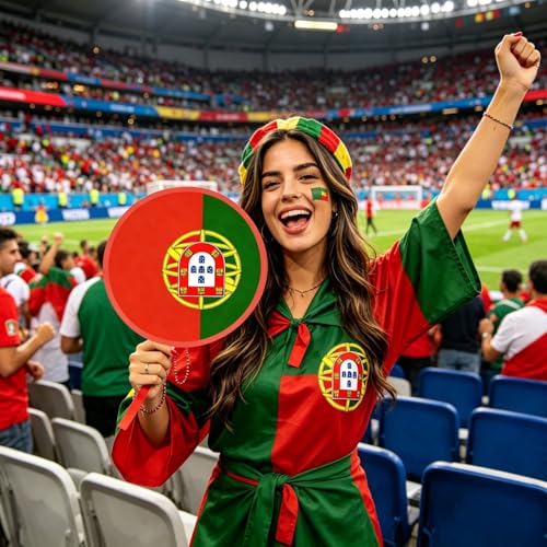 Portugal Flag Folding Hand Fans 3 Pack, 8.2" Round Fabric