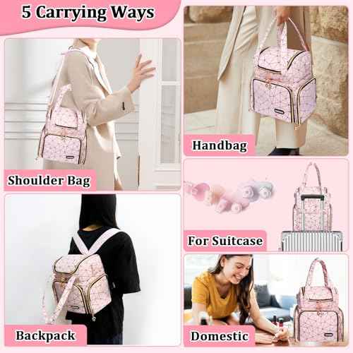 Nail Polish Organizer Bag - PU Leather Shoulder Storage with 2 Removable Cases and Nail Lamp, Holds 70 Bottles - Portable Travel Backpack for Nail Tech Supplies (Pink)