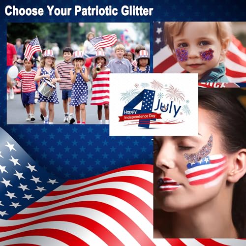 Boko 50ML Red White Blue Body Glitter Gel, 4th of July Chunky Glitter for Face Hair Body Pride Makeup, Patriotic Glitter for Independence Day Memorial Day Veterans Day Flag Party Rave Accessories