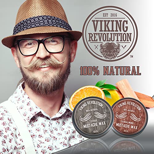 Viking Revolution Mustache Wax 2 Pack - Beard & Moustache Wax for Men - Strong Hold Helps Train Tame & Style (Citrus & Sandalwood, 2 pack)