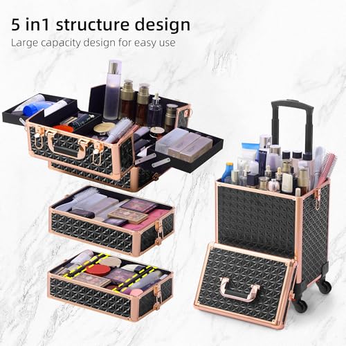Somduy Rolling Makeup Case with 4 Detachable Compartments, Large