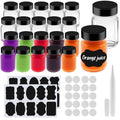20 Pack 2 oz Glass Shot Bottles Wide Mouth Wellness Shot Glass Bottles with Black Lids & Labels and Pen for Juice,Ginger,Leakproof Travel Wide Mouth Mini Clear Jars Dishwasher Safe (20)