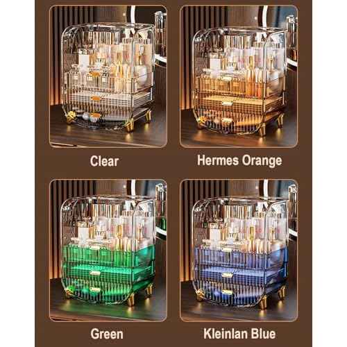 Makeup Organizer, Large Capacity Cosmetics Makeup Organizer for Vanity, Dustproof Waterproof Cosmetics Display Case with Drawers for Skincare, Lipstick, Brushes and Jewelry (Clear)