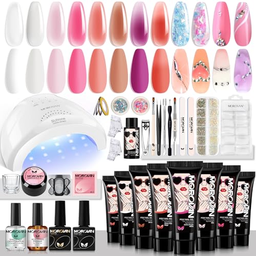 Morovan Poly Gel Nail Kit with 48W UV Lamp - 8 Colors Starter Set